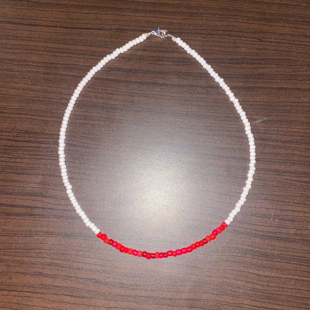 Matte white and red handmade necklace